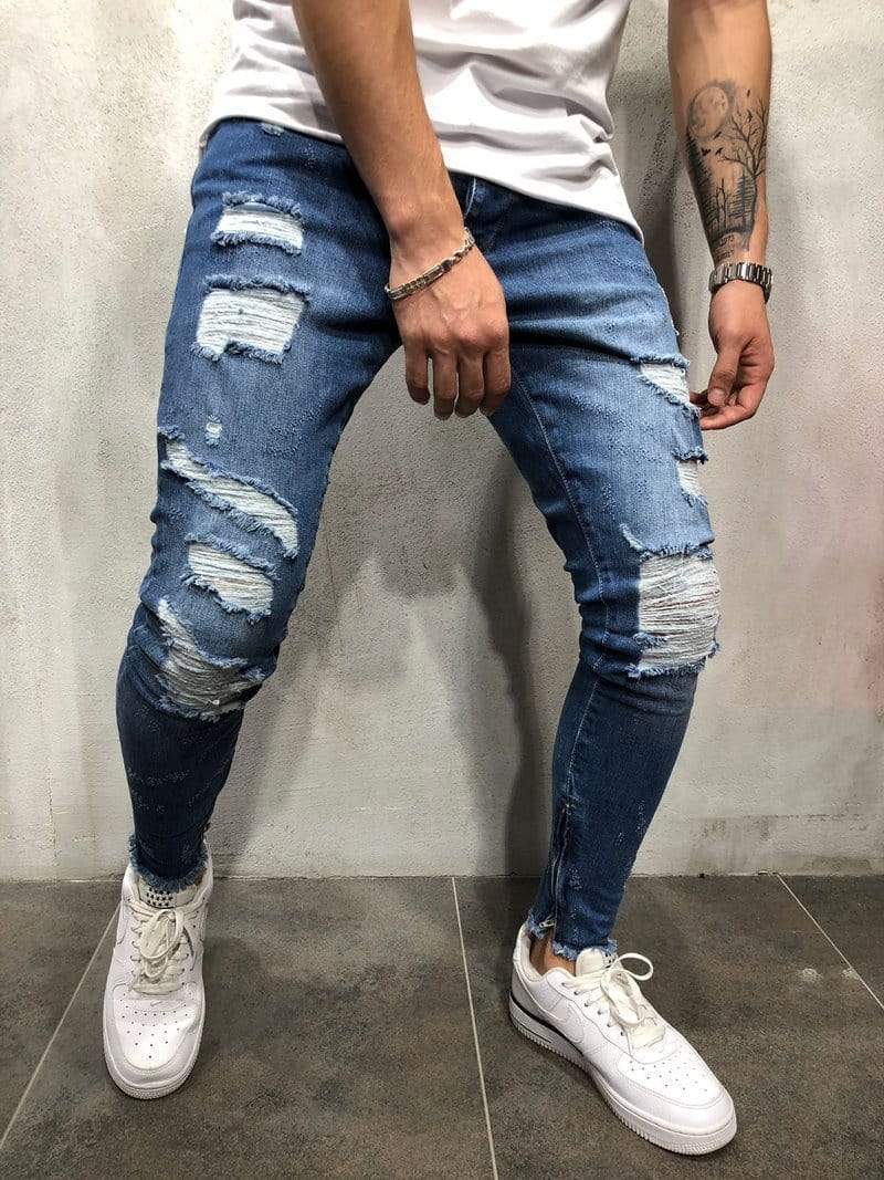 White Side Stripes Ripped Jeans