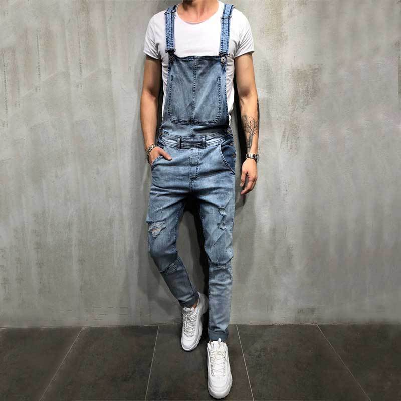 Distressed Denim Bib Overalls