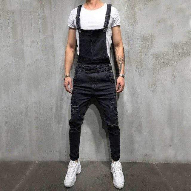 Distressed Denim Bib Overalls