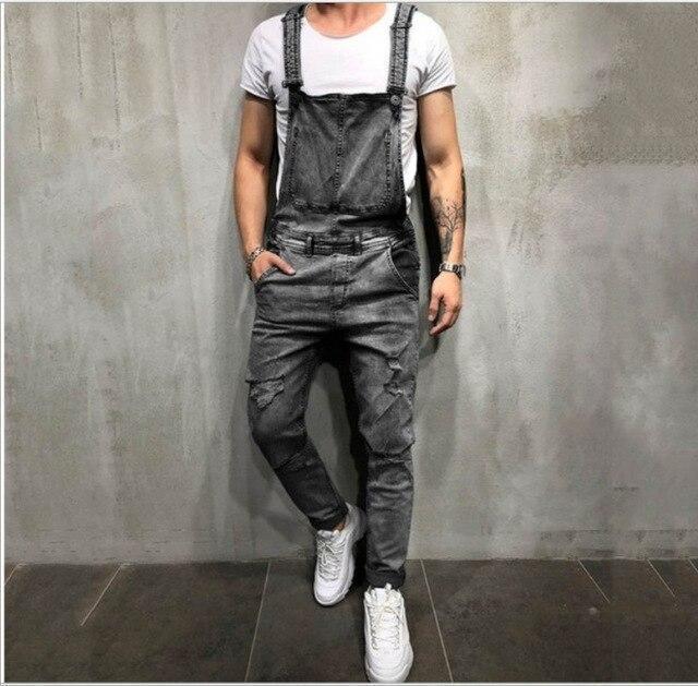 Distressed Denim Bib Overalls