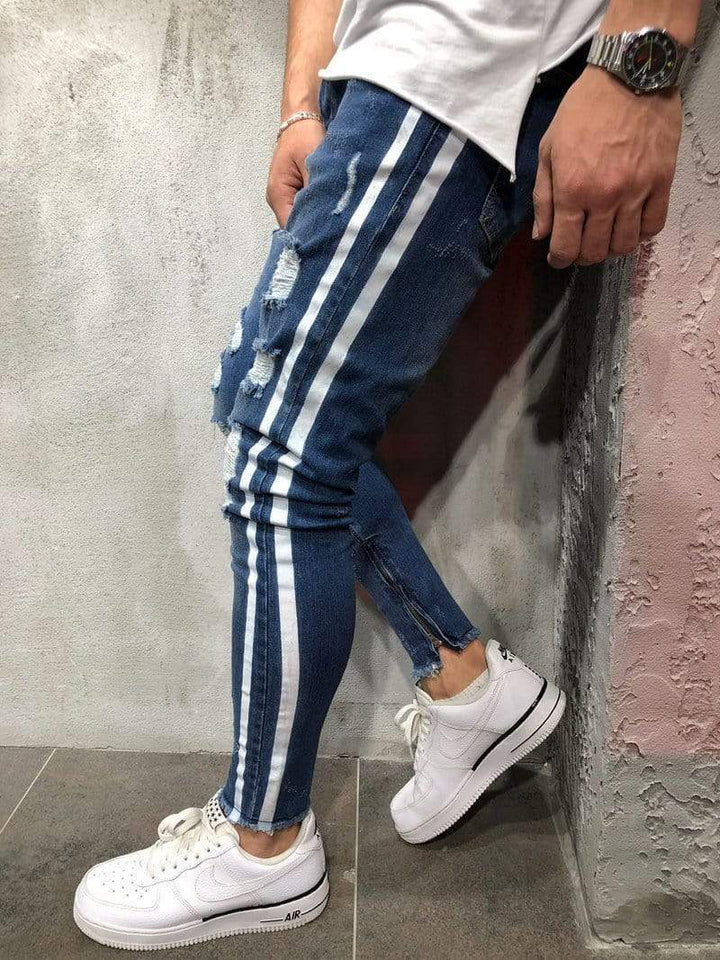 White Side Stripes Ripped Jeans