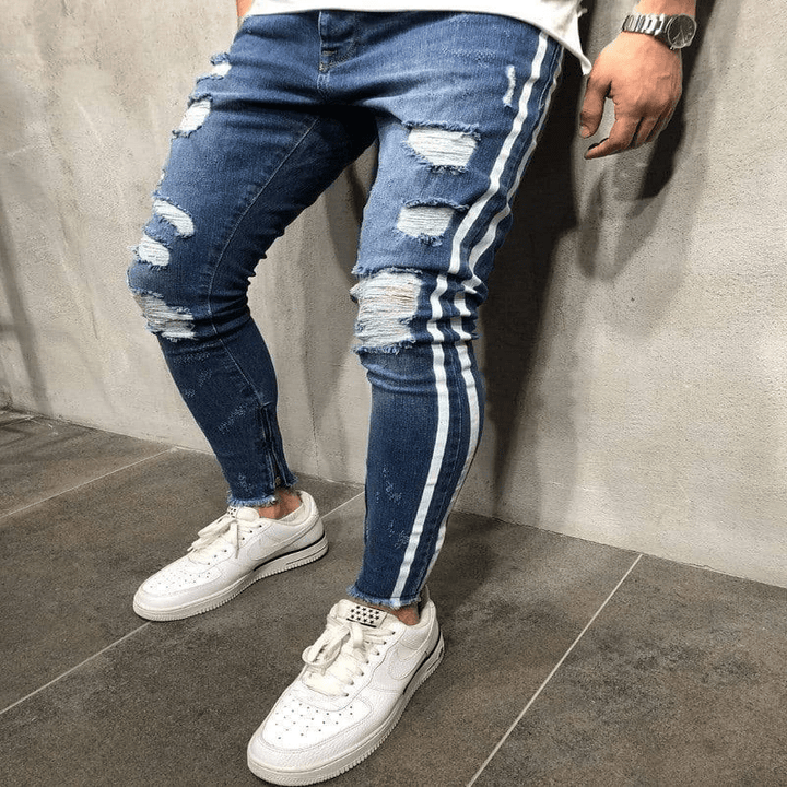 White Side Stripes Ripped Jeans